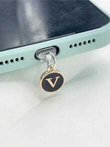 1pc Type-C Vintage Letter Phone Dust Plug, 26 Letter Options In Black & Gold Round Charging Port Cover, Luxury Niche Design Compatible With All Models, Anti-Dust Anti-Loss Accessory - Type-c - View 30