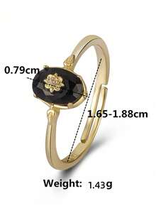 Flyleaf 1 pezzo Anello aperto in argento sterling 925 placcato oro 14k con onice nero sintetico, stile vintage di lusso, adatto per uso quotidiano come gioiello premium - Dorato - Visualizzare 6