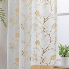 2pcs White Voile Curtains With Gold Foil Printing, Easy Installation With Grommets, Suitable For Bedroom, Living Room, Bay Window, Corridor, Study, Balcony, Kitchen And Other Scenes, All Seasons - 2pcs - View 12