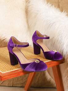 2026 Spring/Summer New Arrival: Elegant And Stylish Mary Jane Shoes For Women - Green, Purple, Burgundy, And Black High Heels. Velvet And Patent Leather Design, T-Strap With A Single Strap For A Simple And Stylish Look. Suitable For College Students, Everyday Wear, Mother's Day Gifts, Weddings, Parties, Dress Outfits, Outdoor Activities, Family Gatherings, Formal Wear, Spring Shoes, And Summer Shoes. Extremely Comfortable Heels With Beautifully High Lines. (Local Warehouse, Delivery As Fast As 3 Days) - 紫色 - 查看 4