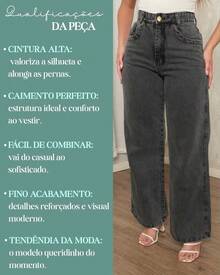 Women's Wide Leg Jeans 100% Premium Thick Fabric Women's Jeans - 灰色 - 查看 6