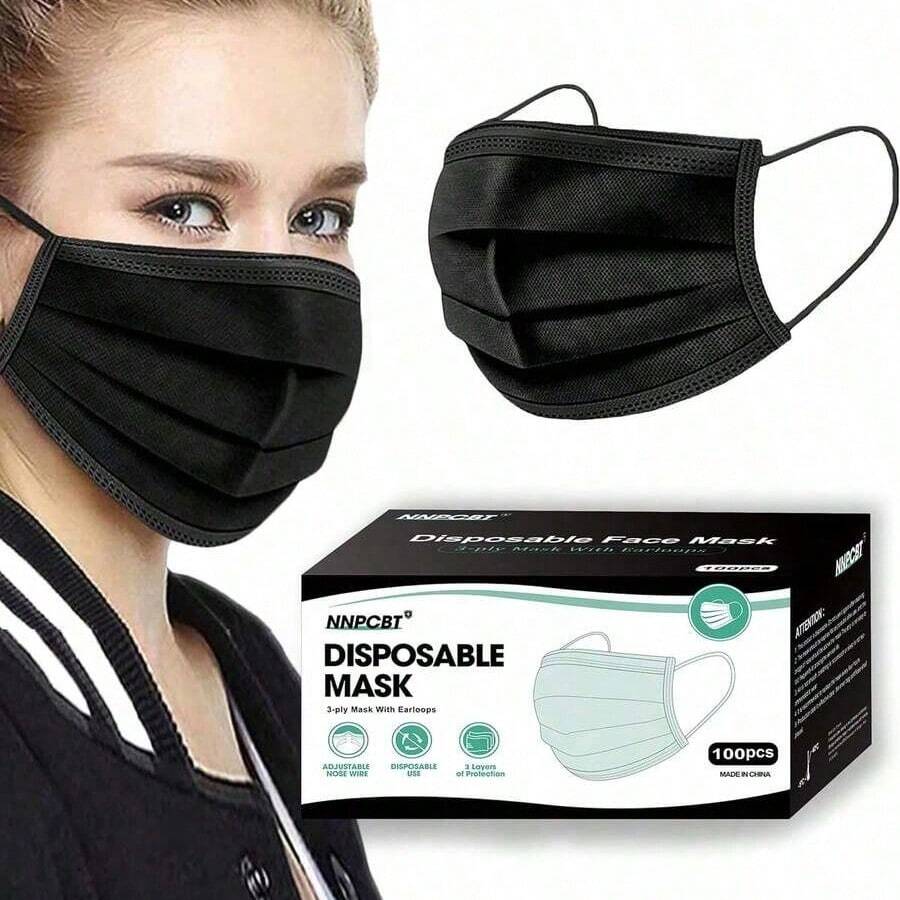 100 piezas Mascarillas desechables negras, livianas y transpirables, diseño anti-asfixia, adecuadas para primavera y verano, versátiles y de moda - A - Ver 1