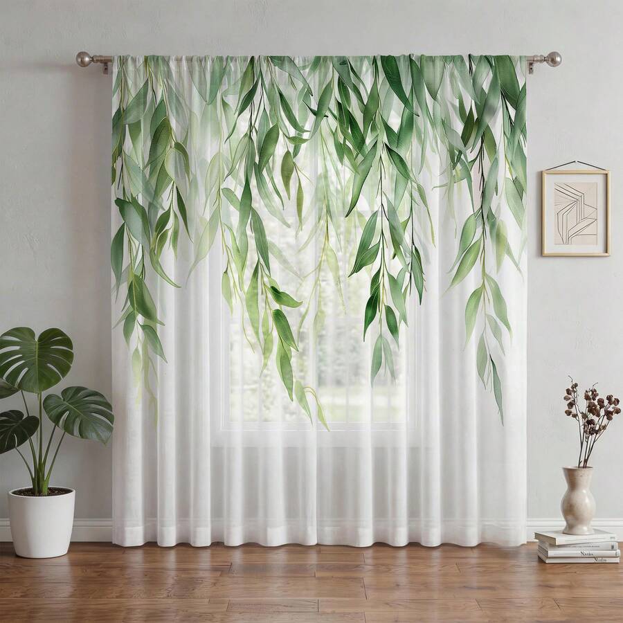 1入優雅的窗戶屏風裝飾，日常家居裝飾，清新綠色自然風格