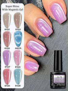 8件套猫眼凝胶指甲油套装，包含磁铁、底油、LED灯、指甲油、美甲工具，带闪粉效果 - 珊瑚粉 - 查看 6