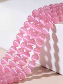 1串粉色猫眼散珠，DIY猫眼圆珠，猫眼散珠，DIY项链手链饰品配件，约48-50颗 - 粉紅色PK - 查看 3