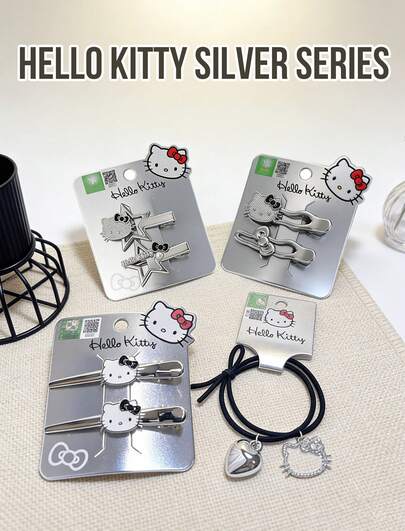 Hello Kitty Silver Series Deluxe Hair Accessory Gift Pack - Complete Set of Cute Kitty Face & Star Shaped Hair Clips Plus Heart & Kitty Charm Hair Tie with Premium Silver Plating & Sparkling Rhinestone Accents, Must-Have Collectible for Hello Kitty Fans, Plating & Sparkling Rhinestone Accents, Must-Have Collectible for Hello Kitty Fans, Perfect Surprise, Presents & Presday, Presents, forers & Press, Presress, forers & Presday, Presents, forers & Presday, Presents, forers Het, forers Npris, Press, Presress, forerty ofans, 商店, N商店