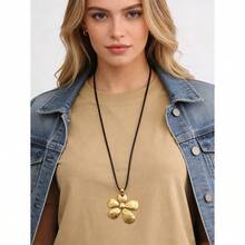 1pc Minimalist Silver Asymmetrical Sunflower Alloy Pendant Necklace, Adjustable Wax Cord Necklace, Fashionable Daily Wear For Young Women, Girlfriend - 金黃色 - 查看 4