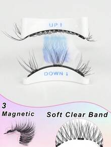 1 Paar Katzenaugen-Stil magnetische Wimpernset mit professioneller Applikator-Pinzette, wiederverwendbare klebstofffreie Katzenaugen-Kunstwimpern, natürlich lang und flauschig, aus weichem Kunsthaar, leichtes Augen-Make-up Werkzeug - Schwarz - Übersicht 7