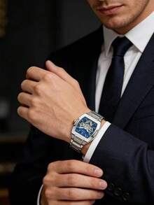 Guess Phoenix Series Blue Dial Silver Steel Strap Men's Watch, Business Accessory, Brand Gift For Boyfriend/Brother, Suitable For Workplace, Commute, Casual, Sports, Multi-Function Quartz Watch, Comes With Original Watch Box GW0456G5 - Blue - View 4