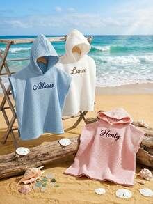 Personalized Toddler Hooded Towel Cape (1-3 Years) | Custom Name Embroidery | Soft Waffle Weave | Quick-Dry Swim & Bath Cover | Daycare Essential - Multicolor - View 1