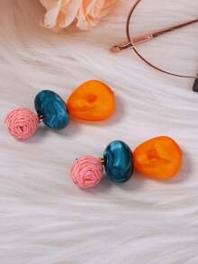 Niche Retro Resin Casual Geometric Raffia Flower Minimalist Charm Earrings For Women - Multicolored Earrings - View 2