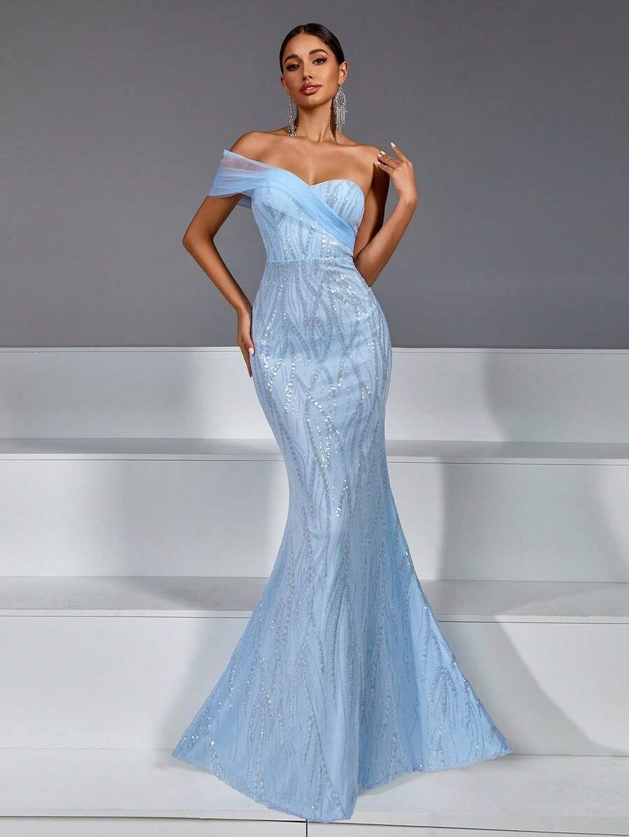 Women's Sequin Slip-Resistant Zipper Back Padded Dress Wedding Party Spring