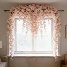 Vite artificiale di fiori di ciliegio rosa, ghirlanda di fiori di glicine finti, adatta per arco da matrimonio, San Valentino, decorazione parete domestica, decorazione tavolo da festa e sfondo da giardino - Multicolore - Visualizzare 5