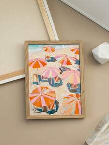 1pc Modern Coastal Style Wall Art - Aerial Beach Landscape With Striped Umbrella, Riviera Italy Print, Soft Summer Decor, Unframed Beach House And Living Room Decorative Poster - Abstract Style a - View 2