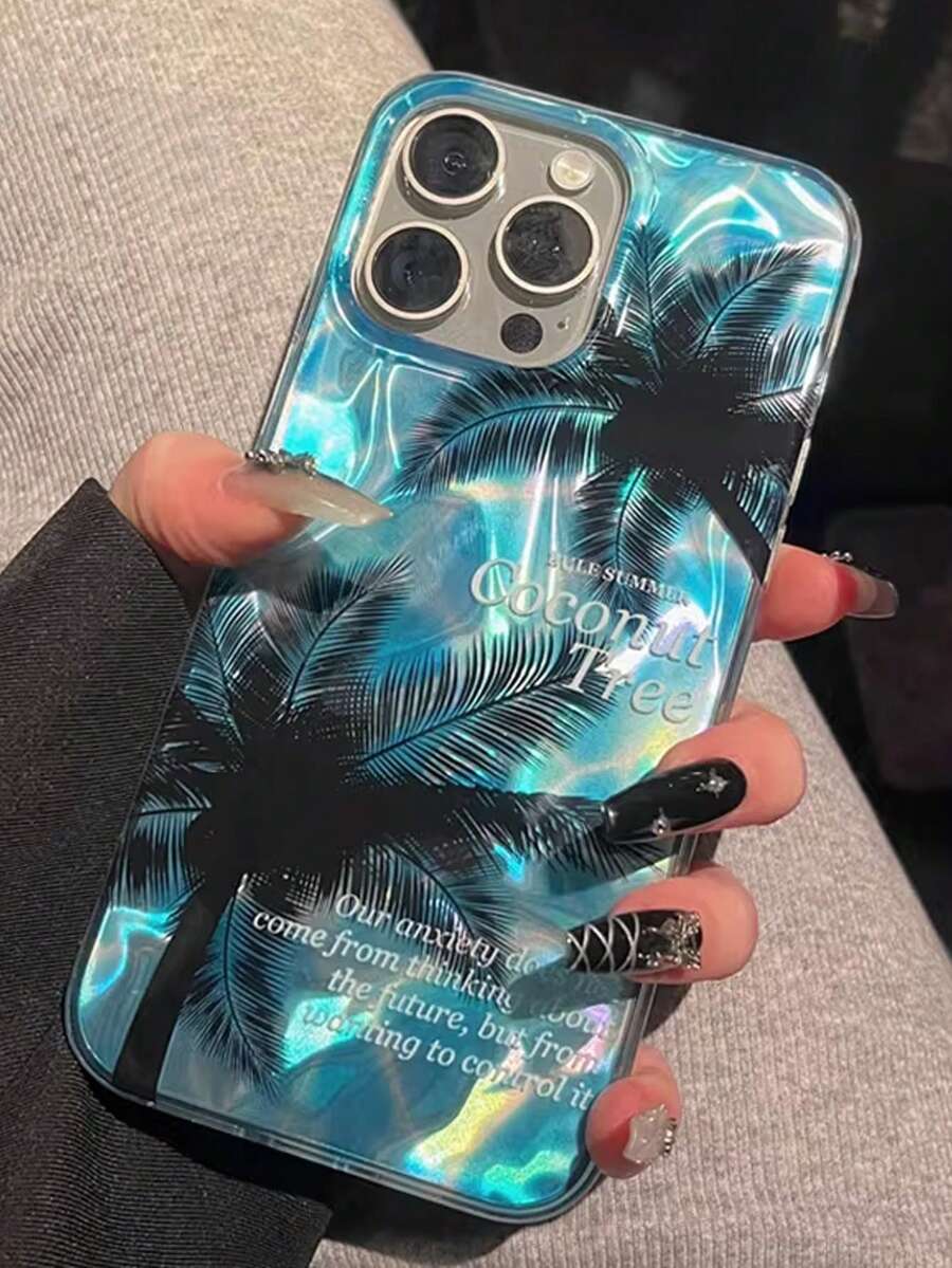 1 PC, Ins Summer Shading Blue Laser Is Suitable For The Coconut Water Ripple Iphone17 Iphone17promax/Iphone16 Pro Max/Iphone15 Pro/Iphone14 Iphone13/12/11, Suitable For Family/Friends/Sister/Girlfriend On Valentine's Day Gift/Birthday Present/Gift/Its Day Mother's Day - Blue - View 1
