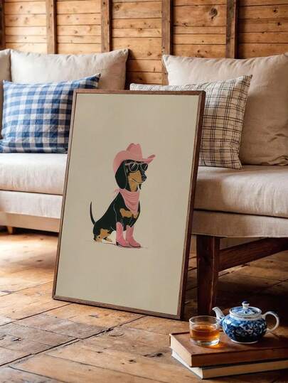1pc Unframed Poster,Cool It Cowboy Dog Print - Stylish Dachshund Wall Art - Pink Western Accessories, Humorous Sausage Dog Gift, Home Decor