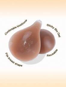 1 Pair Reusable Women's Silicone Invisible Lift-Up Breast Pads - Coffee Brown - View 3