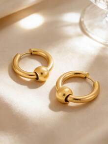 男女皆宜的复古不锈钢圆珠耳环，适合日常搭配各种服饰。 - 金色 - 查看 11