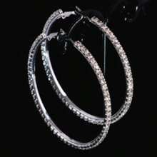 1 par de pendientes de aro de aleación con diamante de imitación de estilo minimalista retro, pendientes geométricos circulares exagerados - Plateado - Ver 6
