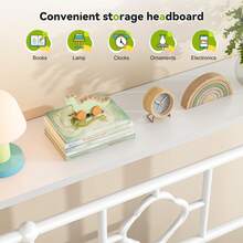 EnHomee Canopy Bed Frame With Storage Headboard Metal Platform Bed With 4 Removable Posts Dual Purpose Bed Frame With Under-Bed Storage,White - White - View 2