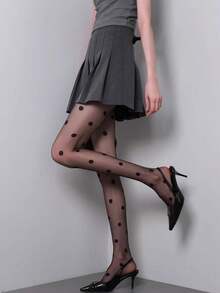 Quần tất mỏng họa tiết chấm bi cổ điển, tất lưới chấm bi hai tông màu, quần tất trong suốt ngọt ngào dành cho váy. - Nhiều màu - Xem 8