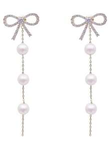 蝴蝶流苏耳环，新款微镶锆石二合一耳钉，优雅时尚女士耳环 - 銀色 - 查看 5