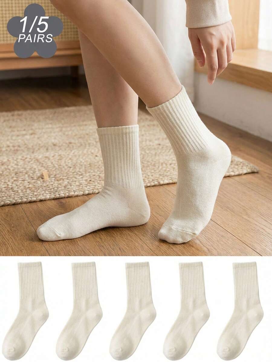 1/5 Đôi tất dài đến bắp chân màu be trơn | Độ co giãn cao, thiết yếu cho mọi mùa - Rượu sâm banh - Xem 1