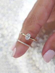CVNANA Bộ 2 nhẫn Cubic Zirconia cao cấp, nhẫn đính hôn/cưới/hứa hẹn/vĩnh cửu hình bầu dục sáng bóng, trang sức tinh tế, quà tặng cho Ngày Valentine, Ngày của Mẹ và Giáng sinh. - A - Xem 4