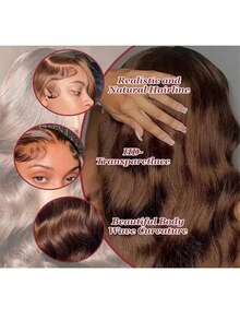 34 Inch 13x6 Lace Front Wigs Human Blended Hair Pre Plucked 200% Density Body Wave 13x4 Lace Front Wigs HD Transparent Lace Frontal Wigs For Women Tangle-Free Natural Color Glueless Wigs With Baby Hair #4 Brown Hair - Brown - View 9