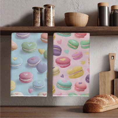 Bộ 2 khăn lau bếp chủ đề Macaron, khăn lau bếp hình chữ nhật siêu mềm bằng sợi microfiber, khăn lau bát đĩa, khăn lau nhà, khăn lau tay, khăn lau bếp và làm bánh, đồ trang trí nhà bếp, quà tặng tân gia và sinh nhật, khăn lau nhà tắm, khăn trang trí.