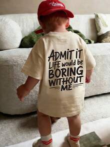 Young Boy Casual Graphic Print Crew Neck Short Sleeve T-Shirt, Summer Top - Apricot - View 3