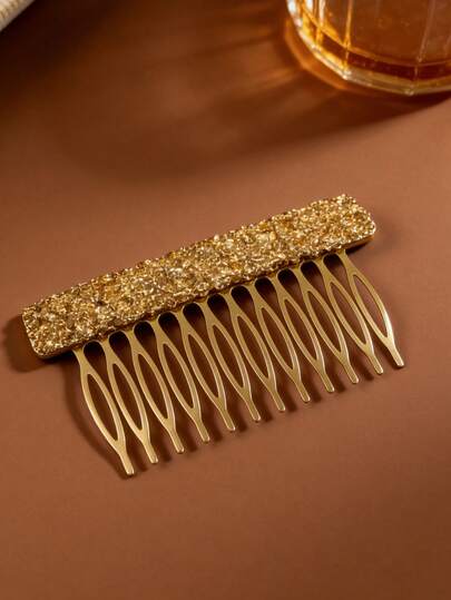 1pc Minimalist Metal Hair Comb, Matte Gold Hair Clip Accessory, 2026 New Elegant Hair Decor For Women, Suitable For Bangs Styling/Bun Updo