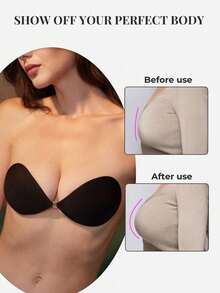 1 Pair Women Invisible Strapless Self-Adhesive Push-Up Bra, Reusable, Suitable For Wedding Dress, Strapless And Backless Dresses, Cute Bra - Multicolor - View 3