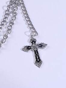 1件原宿风个性化街舞十字架吊坠腰链，多功能双层腰带，适合日常佩戴 - 銀色 - 查看 3