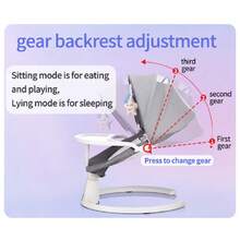 3-In-1 Electric Baby Bouncer & Baby Swing, Adjustable Soother With Reclining Function, Electric Rocking Function & Removable Tray, Sturdy Frame With Secure Harness System, Ideal For Newborns & Toddlers (Indoor), Modern & Ergonomic Design - 灰色 - 查看 2
