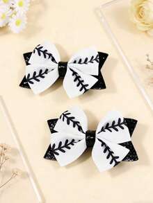 2 piezas Pinza de pelo con estampado de béisbol en blanco y negro, accesorios de pelo con estilo deportivo adecuados para ropa activa - Multicolor - Ver 3