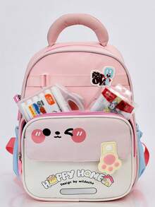 Cute Bear Pattern Student Backpack, Elementary School Backpack, Wear-Resistant Schoolbag - Pink - View 10