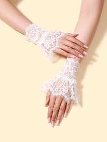 1 đôi găng tay ren tối giản, găng tay hở ngón co giãn trang trí dành cho nữ, mùa xuân/thu. - Nhiều màu - Xem 2