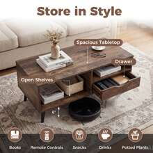 Coffee Table With Storage, Rustic Rectangle Center Table With Drawer & Open Shelves - màu nâu - Xem 5