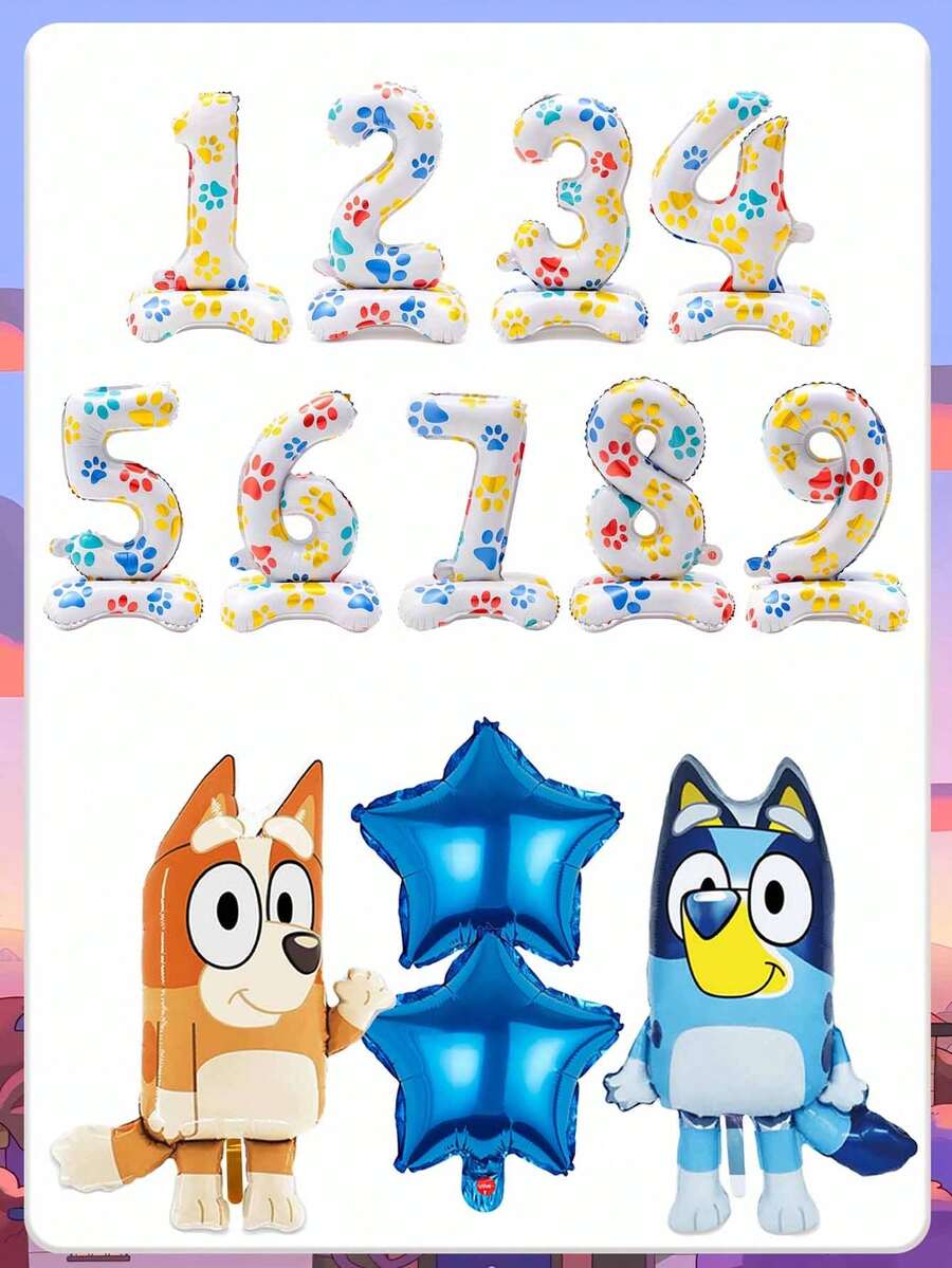 Bluey 以《布鲁伊》为主题的气球装饰,40英寸气球,尺寸从1号到9号,适合生日、派对和贵宾犬主题派对。它们是送给朋友的惊喜礼物、派对装饰气球、生日派对气球以及完美的装饰气球的理想之选。 - 2個(顏色隨機) - 查看 1