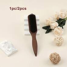1pc/2pcs Brown Wooden Bristle Smooth Hair Brush, Red Nylon Massage Hair Brush - Wooden Handle For Comfortable Feel, Used To Comb Dense Curly Hair Into Sleek Ponytail Or Bun - Wide-Tooth Comb For Sectioning And Parting, Beard Brush, Shaving & Grooming Tool - Solid Color - View 3