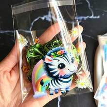 100pcs 4-Color Assorted Animal Theme Self-Sealing Bags, Transparent PP Resealable Gift Bags With Giraffe, Zebra, Elephant And Bee Designs, Suitable For Birthday, Party Favors And Craft Miniature Gift Bags - View 2