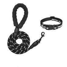 狗项圈、牵引绳、狗链、反光绳、宠物用品、夜光狗项圈 - 黑色 - 查看 1