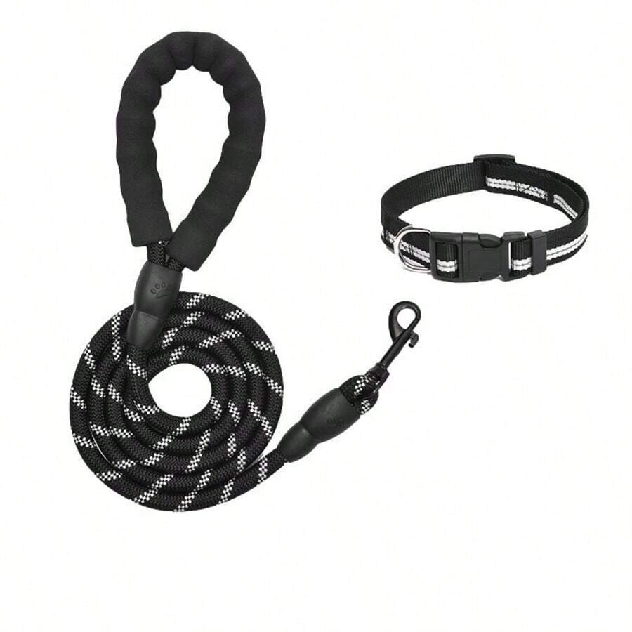狗项圈、牵引绳、狗链、反光绳、宠物用品、夜光狗项圈 - 黑色 - 查看 1