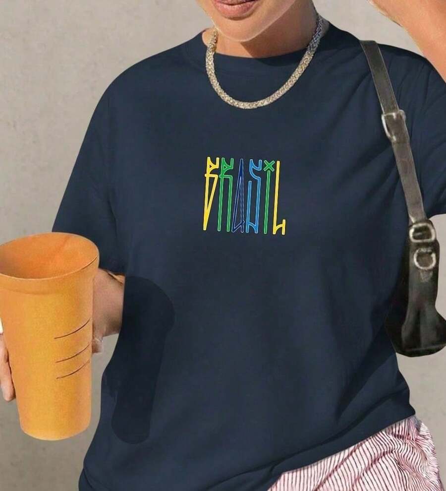 Brasilcore T-Shirt, Brazil Pixo Style, Old School Vintage, Brazilian National Team Fans, World Cup 2026 - 藍色 - 查看 1