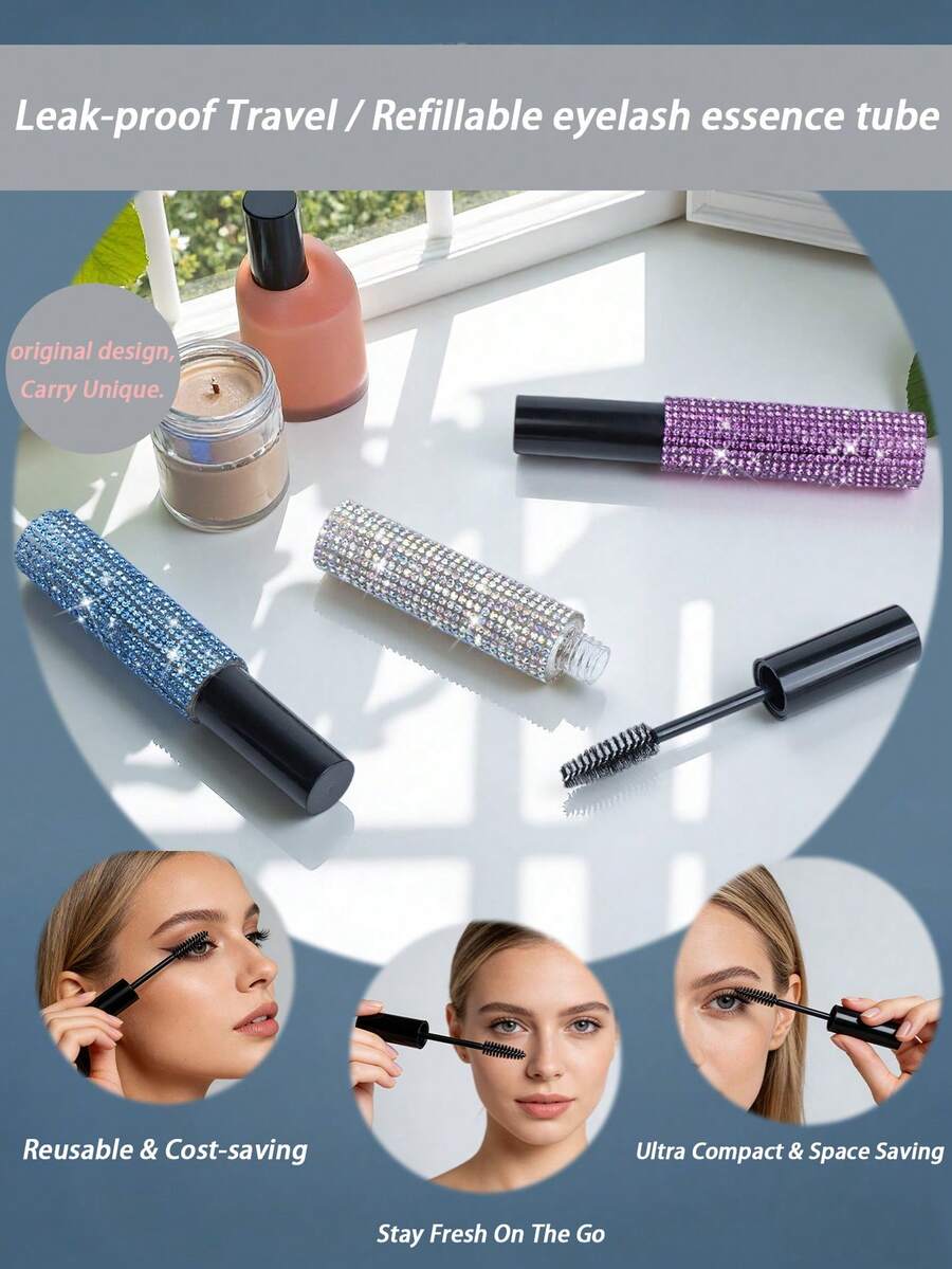 10ml Handmade Crystal Mascara Tube With Brush, Refillable Sparkling Lash Serum Container With Brush, Portable Crystal Mascara Bottle For Travel, Hollow Sparkling Design Mascara Tube With Brush, Leak-Proof Luxury Crystal Decor Mascara Container, DIY Mascara Container, Essential Lash Care, Travel Size Mascara Tube, Empty Mascara Tube For Homemade Cosmetics