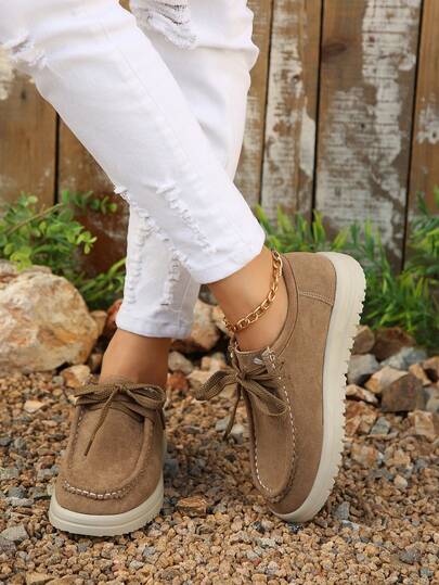 Women's Retro Suede Kangaroo Shoes, Spring/Autumn New Thick Sole Anti-Slip Campus Style Casual Sneakers, Versatile Low-Top Lace-Up Slip-On Shoes For Commuting