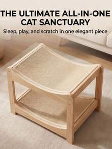 简约木质猫床，透气编织宠物床，猫咪休息玩耍两相宜，舒适双层木质猫床，适合中小型猫咪，透气编织宠物沙发，可爱舒适的双层木质猫床，爱猫人士的宠物家具，家居装饰宠物床，猫咪最爱的午睡地点：透气编织双层木质猫床 - 彩色 - 查看 2