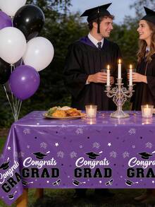 5pcs 2026 Graduation Party Decorations, Graduation Party Supplies, Congratulations Graduation Tablecloth, Transparent Tablecloth Clips, Plastic Tablecloth Clips, 2026 Graduation Tablecloth - Congratulations Graduation Tablecloth, One-Time Rectangular Purple 2026 Graduation Class Plastic Tablecloth, Suitable For Graduation Party Decorations, Party Decorations And Gifts; Suitable For Graduation Party Supplies And Graduation Background Decorations - Graduation GRAD Tablecloth - Purple - View 6