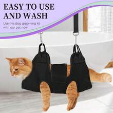 猫狗指甲修剪器，带挂钩的柔软沐浴袋，适用于中小型宠物，辅助美容、喂药和洗澡，宠物美容吊床 - 淺藍色 - 查看 3
